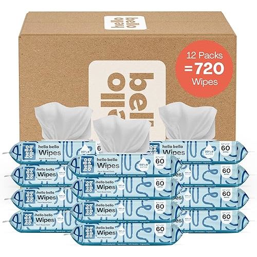 Hello Bello Extra Gentle Unscented Baby Wipes, Plant Based, Made with 99% Water and Aloe for Babies and Kids, 720 Count