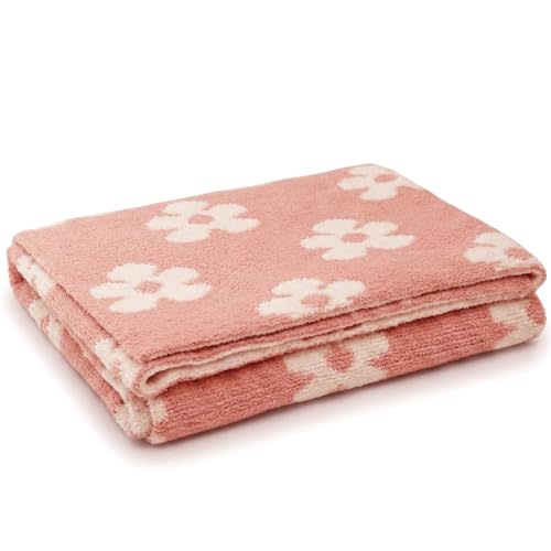 Living Textiles Pink Floral Daisy Chenille Soft Baby Blanket Reversible Premium Cozy Fabric for Best Comfort - Infant,Toddler,Newborn,Swaddle,Nursery,Boy,Girl,Unisex, Throw,Crib,Stroller,Gift 40x30in