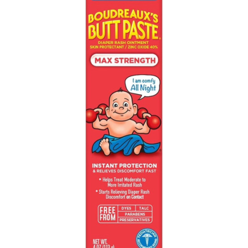 Amazon.com: Boudreaux’s Butt Paste Maximum Strength Diaper Rash Cream, 4 Oz | Diaper Cream for Baby, Ointment With Zinc Oxide, Fast Relief, Overnight Protection, Moderate to Irritated Diaper Rash