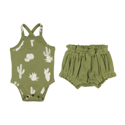 Sage Cactus | Organic Criss-Cross Bodysuit and Ruffle Bloomer Set – L'ovedbaby