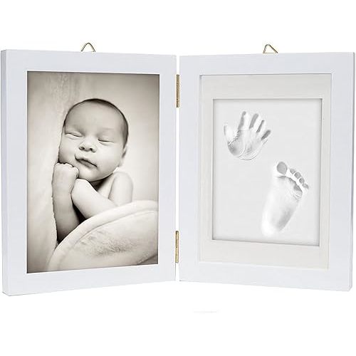 Chuckle - Baby Hand and Foot Clay Print Photo Frame Keepsake Kit - Gift for Mothers Day, New Mum and Parents Newborn Baby Shower Party and Nursery Room Decoration - White