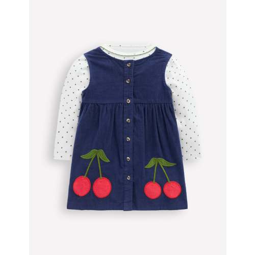 Woven Pinny Dress Set-College Navy Cherries