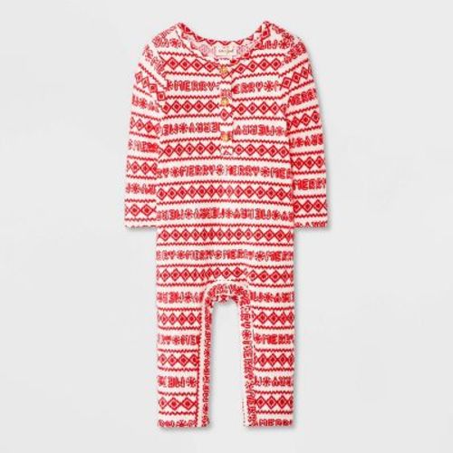 Baby Christmas Holiday Fair Isle Ribbed Romper - Cat & Jack™ Red