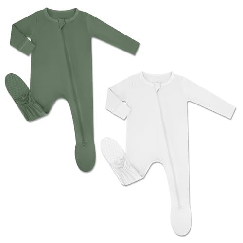 HAPIU Rayon from Bamboo Baby Footed Pajamas, 2 Way Zipper YKK, Footie for Baby Boy Girls, Newborn-24 Months