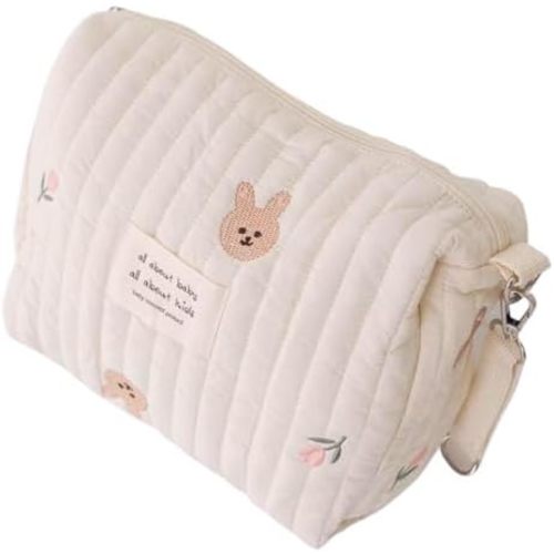 Cute Diaper Bags for Women Maternity Bag Quilted Cotton Rabbit Bear Embroidery Portable Attachable To Stroller Outdoor