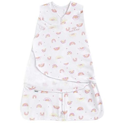 HALO 100% Cotton Sleepsack Swaddle, 3-Way Adjustable Wearable Blanket, TOG 1.5, Sunshine Rainbows, Small, 3-6 Months