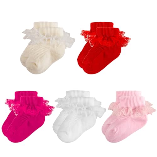 MKYSZLT Baby Girl Ruffle Socks Eyelet Double Lace Turn Cuff Ankle Frilly Dress Socks for Newborn/Infant/Toddler/Little Kids