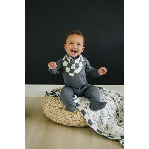 Charcoal Checkered Muslin Bib
