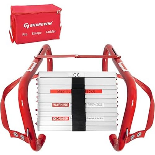 SHAREWIN Fire Ladder Retractable 3 Story Escape Ladder Portable Emergency Escape Ladder 25 Feet with Anti-Slip Rungs