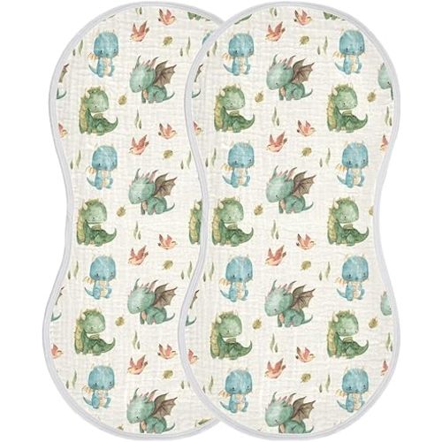 Muslin Burp Cloths for Baby Boys and Girls - 2-Pack Ultra Absorbent Cute Dragon Muslin Washcloths, Newborn Towel, Milk Spit Up Rags, Burp Cloth Bibs for Unisex, 22 x 11 Inch