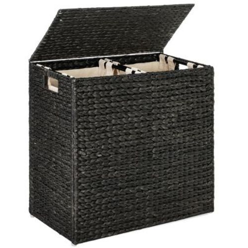Best Choice Products Large Natural Water Hyacinth Double Laundry Hamper Basket w/ 2 Liner Bags, Handles