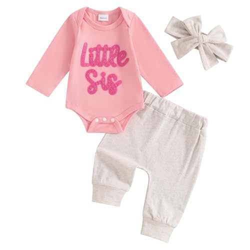 Newborn Baby Girl Clothes Little Sister Romper Lil Sis Short Sleeve Tshirt Pants Headband Summer Infant Clothes
