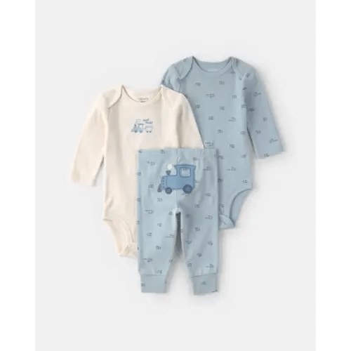 Baby Boy 3-Piece Train Long-Sleeve Bodysuit & Pant Set - Blue/Cream | Carter's