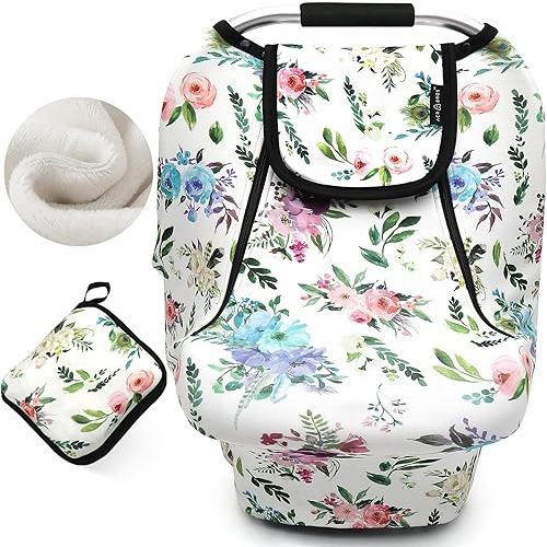 ACRABROS Car Seat Covers for Babies,All Season Infant Carseat Cover Canopy for Boys and Girls,Stretchy Adjustable Peeping Window with Mesh Cover,Warm Breathable Universal, Purple