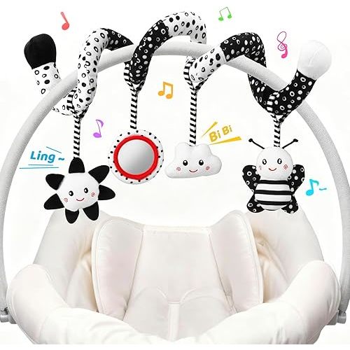 Car Seat Toys Hanging and Stroller Toys for Babies 0-6 Months，High Contrast Baby Toys for Newborn 0 3 Months Brain Development,Black and White Baby Toys for Crib Mobile，Infant Ideal Gift