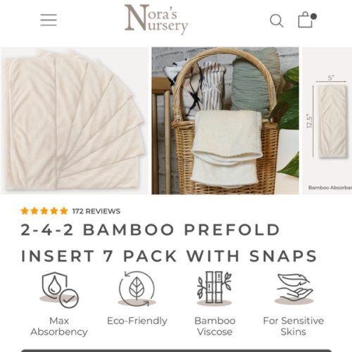 2-4-2 Bamboo Prefold Insert 7 Pack with Snaps