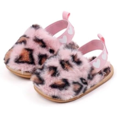 Leopard Baby Girl Slippers, Soft Non-Slip Sole Infant Shoes for Indoor & First Walkers, Warm Plush Toddler Shoes for Cozy Winter Comfort, Cute House Shoes Gift
