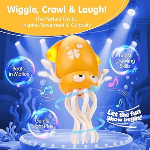 hahaland Dancing Octopus Baby Toys, Magic Musical Crawling Tummy Time Toy, Toddler Sensory Toys for 3 4 5 6 Year Old Boy Girl Birthday Gifts, Funny Squid with Led Light & Music
