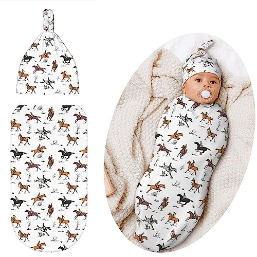Horse Swaddling Blanket for Baby, Western Baby Stuff with Hat