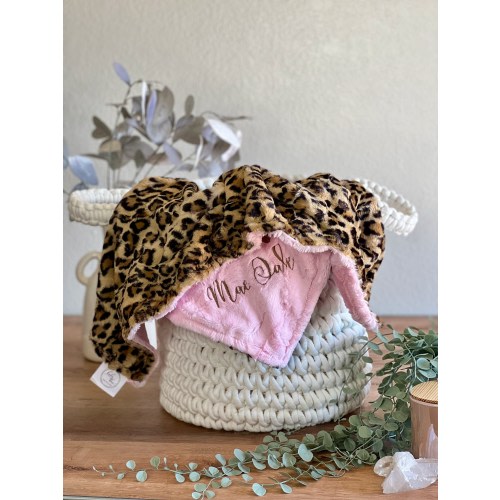 Personalized Baby Blanket, Leopard Sand Minky and You Choose Minky Back Baby Blanket, Newborn Girl gift, Baby Shower Gift, Cheetah Blanket