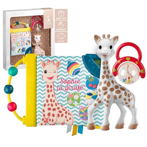 Sophie la girafe Birth Gift Set | Includes Sophie la girafe, Awakening Book, Handle Rattle | Handcrafted in France | Designed for Teething Babies | Awaken All 5 Senses | Easy to Clean