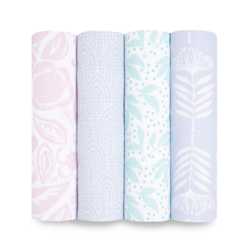 Pink& Purple Cotton Muslin Swaddle 4pk | aden + anais