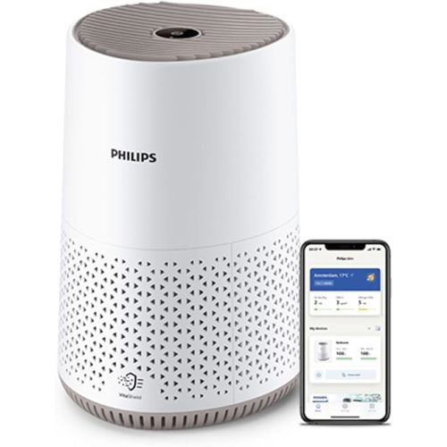 Philips Air Purifier 600i Series, Ultra-quiet and energy-efficient, For allergy sufferers, HEPA filter removes 99.97% of pollutants, Covers up to 44m2, App control, White (AC0650/10)