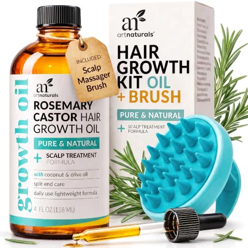 ArtNaturals Rosemary Oil for Hair Growth & Castor Oil Set, 4 oz, Women Men | Lightweight Scalp Treatment Formula, Includes Scalp Massager, Nourishes Hair & Helps Reduce Split Ends