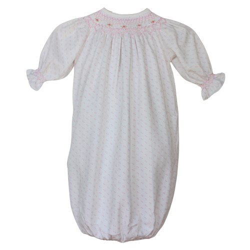 Girls Bishop Smocked Gown White Pink Dots | Baby Loren