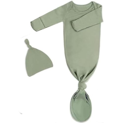 Bow Dream Rayon Bamboo Newborn Baby Boys Knotted Gown Sleeper Solid Color Jumpsuit with Matching Bonnet