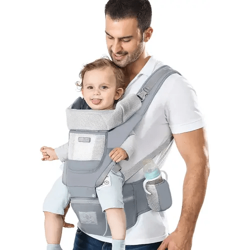 Baby Carrier Ergonomic Infant Carrier with Hip Seat Kangaroo Bag Soft Baby Carrier Newborn to Toddler 7-66lbs Front and Back Baby Holder Carrier for Men Dad Mom (Grey)