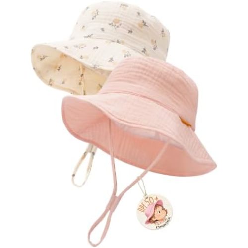 FURTALK Baby Sun Hat Muslin Cotton Toddler Bucket Hat for Girls Boys Wide Brim UPF 50+ Summer Beach Hats