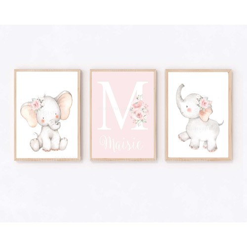 Elephant Nursery Prints,  Elephant Decor, Nursery Wall Art, Pink, Baby Girl Wall Art, Set of 3 Prints, Pretty, Gift, Present