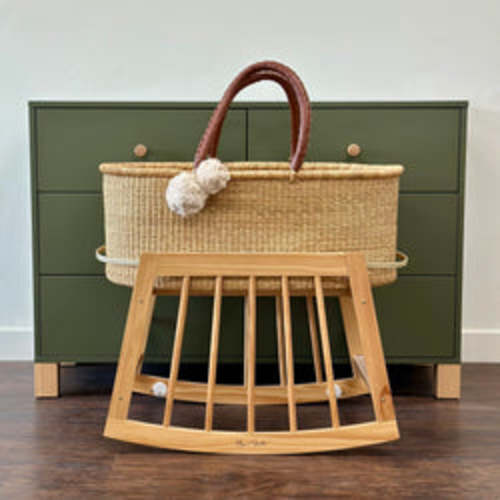 Brown Vegan Leather Handle No Hood Moses Basket