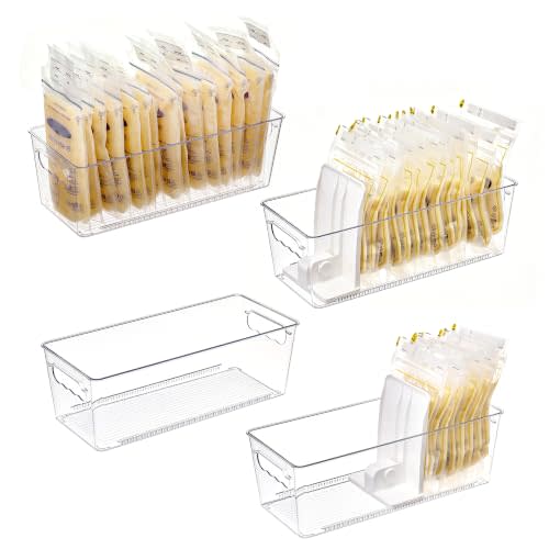 Vtopmart 4 Pack Breast Milk Storage Bags Container with Adjustable Dividers | BPA-free PET Plastic, With 2 Manual Snap-in Adjustable Dividers, FIFO System, Beyond Breast Milk, For Whole Kitchen