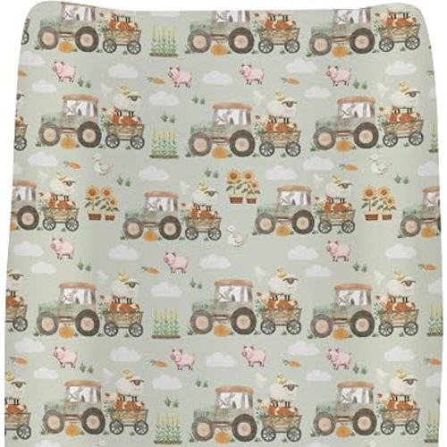 Spring Farm Life Baby Changing Pad Covers for Boys Girls Tractor Pig Lamb Cow Duck Sunflowers Fitted Changing Table Cover Mats Farmyard Animal Soft Nursery Diaper Changing Pad Sheets 32''×16''