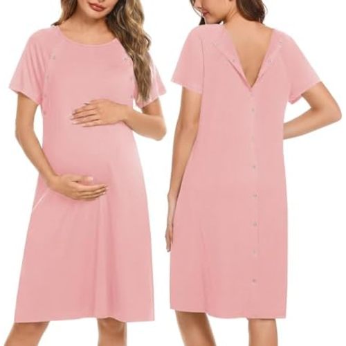 Ekouaer Women’s Nursing/Delivery/Labor/Hospital Nightdress Short Sleeve Maternity Nightgown with Button S-XXL