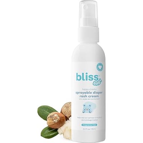 Bliss Baby Diaper Rash Cream Spray - Fragrance-Free, No Touch & Mess-Free, Treats, Soothes & Prevents Diaper Rash, Zinc Oxide, Dermatologist Tested, Vegan, Organic Aloe Vera, Shea Butter & Olive Oil