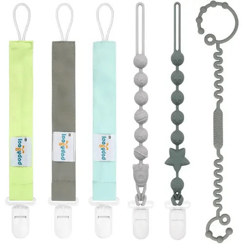 babygoal Pacifier Clip Set of 6, Silicone Pacifier Holder Clips and Toy Strap fits All Pacifiers, Binkies and Toys- Ideal Baby Boy and Girl Gift-Neutral Color 6PSGJ01