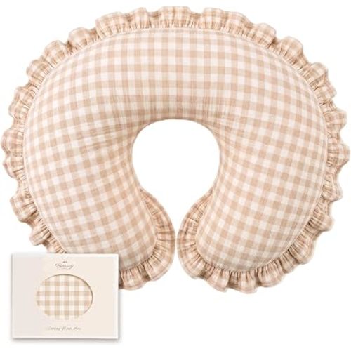 Konssy 100% Muslin Cotton Soft Nursing Pillow Cover with Ruffle Trim