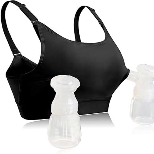 Hands Free Pumping Bra Hands-Free Breast Pump Bra Nursing Bras for Pumping Adjustable Breast-Pumps Holding and Nursing Bra (US, Alpha, Medium, Regular, Regular, Black)