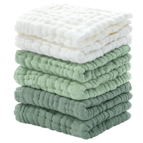 Looxii Muslin Baby Washcloths 6 Pack, 100% Cotton Baby Wash Cloths for Baby Face Body, 12x12 inches Large Soft Absorbent Face Towels for Newborns Gradient Green