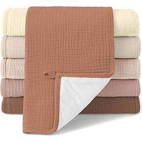 Bearmoss 100% Cotton Muslin Burp Cloths Sets 6 Pack 20x10inch Large Burping Clothes Extra Soft Absorbent for Newborn Unisex Baby Girls and Boys (Brown)