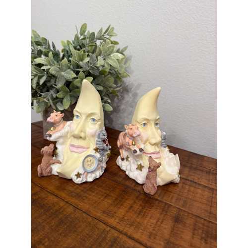 Vintage 90s Hey Diddle Diddle Moon Nursery Bookends - Whimsical Children's Room Decor