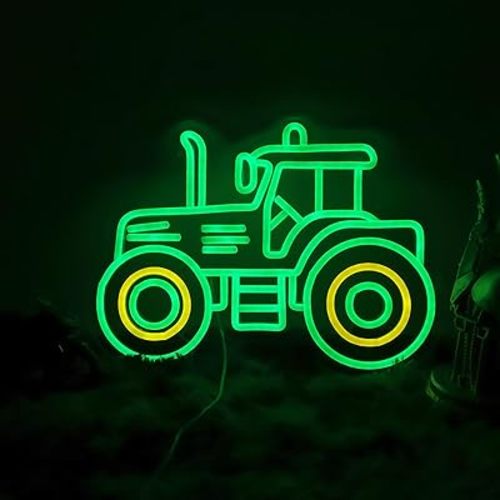 Green Tractor Neon Sign – LED Tractor Night Light for Boys Room, Kids Bedroom, Game Room Birthday Party Decoration,