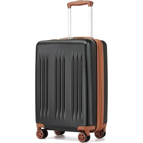 Kono Small 20 Inch Expandable Carry On Luggage with Quiet Spinner Wheels & TSA Lock, Scratch and Drop Resistant PC+ABS Hardside 22x14x9 Airline Approved Suitcase, Black & Brown