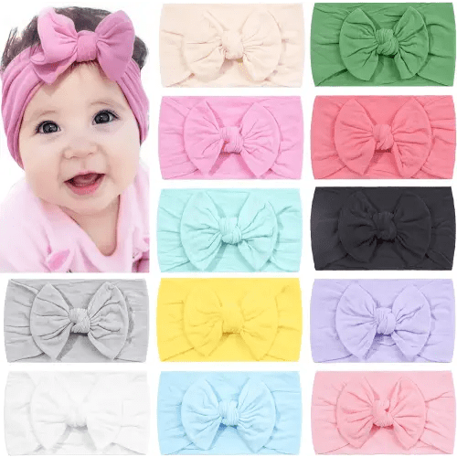12 Color Super Stretchy Soft Knot Baby Girl Headbands with Hair Bow