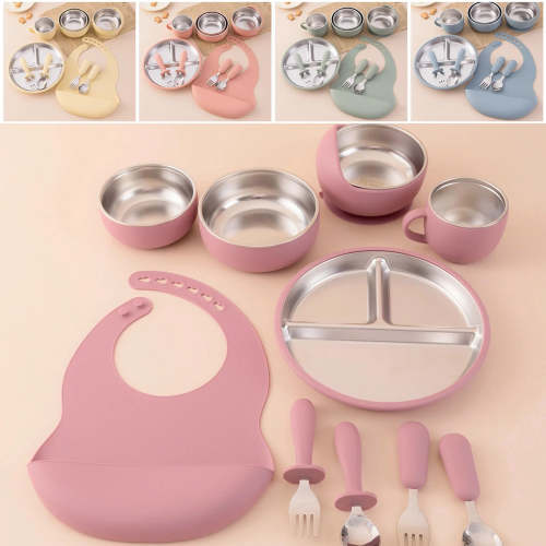 10-Piece Stainless Steel Silicone Baby Feeding Set