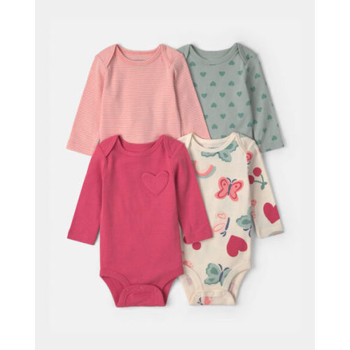 Baby Girl 4-Pack Heart Butterfly Long-Sleeve Bodysuits | Carter's