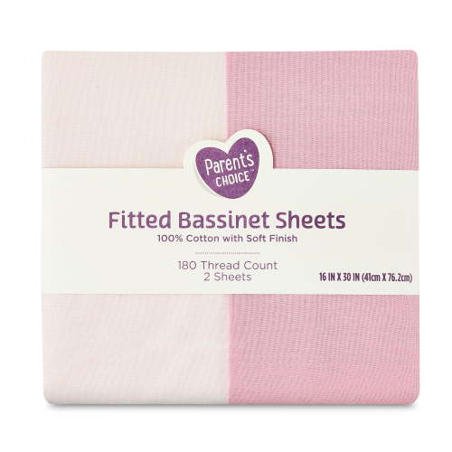 Parent's Choice 180 Thread Count Pink Cotton Fitted Bassinet Sheets, 2 Pack